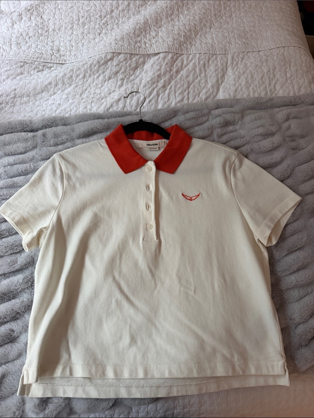 Zadig and Voltaire Cream Polo Shirt with Burnt Orange Collar NWOT